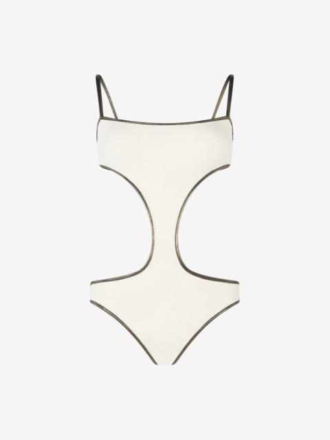 Brown One-piece Swimsuit with Cut-out