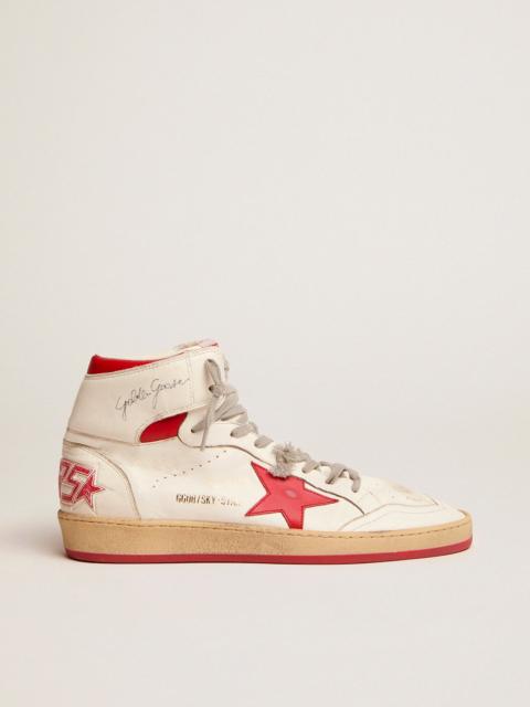 Sky-Star sneakers in white nappa leather with red leather star and heel tab