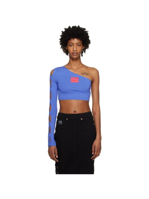 Blue Single-Shoulder Long Sleeve T-Shirt