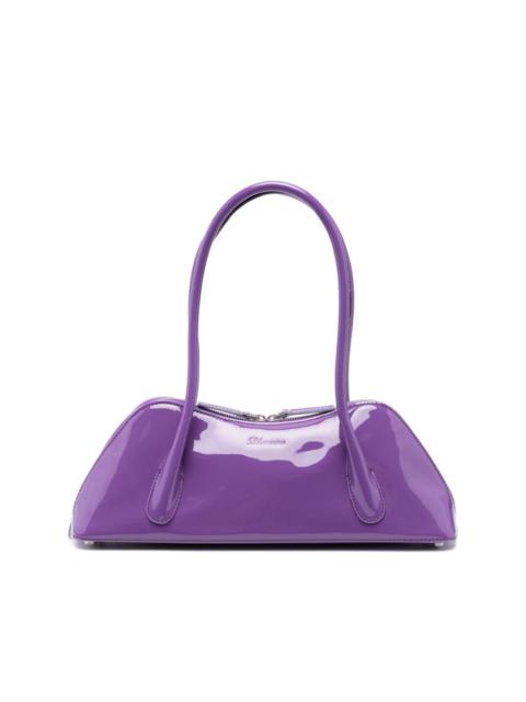 patent-finish debossed-logo shoulder bag