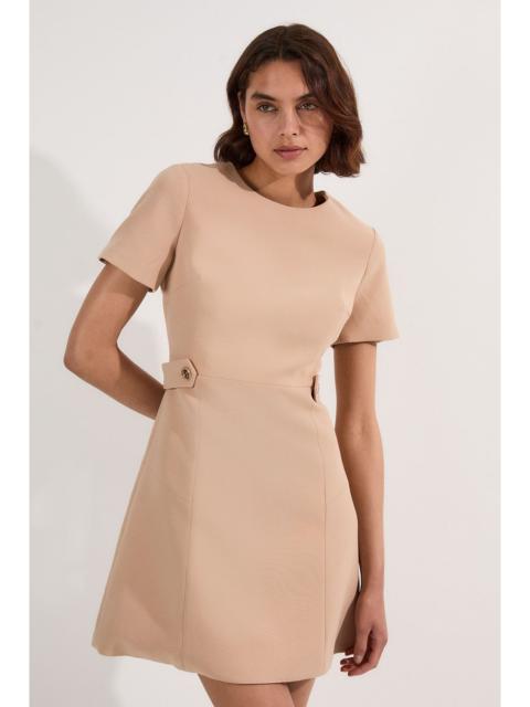 Compact Stretch Essential Waist Tab Detail Tailored Mini Dress