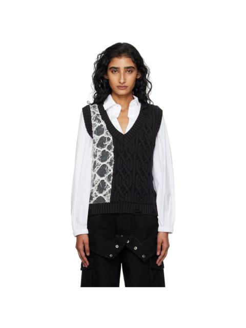 Black & Gray Boucle Cable Patchwork Knit Vest