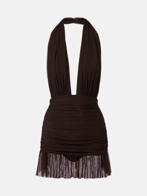 Halterneck ruched minidress