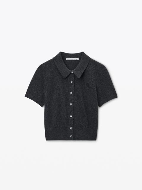 Logo Embroidered Polo Cardigan in Wool