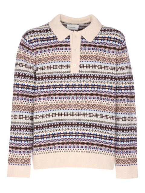 fair isle-knit long-sleeved polo shirt