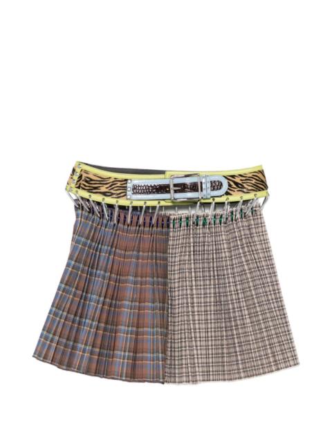 belted plaid mini skirt