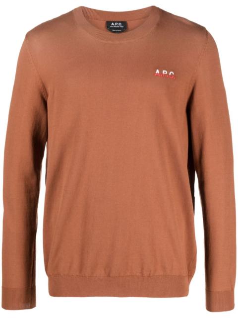 logo-embroidered fine-knit jumper