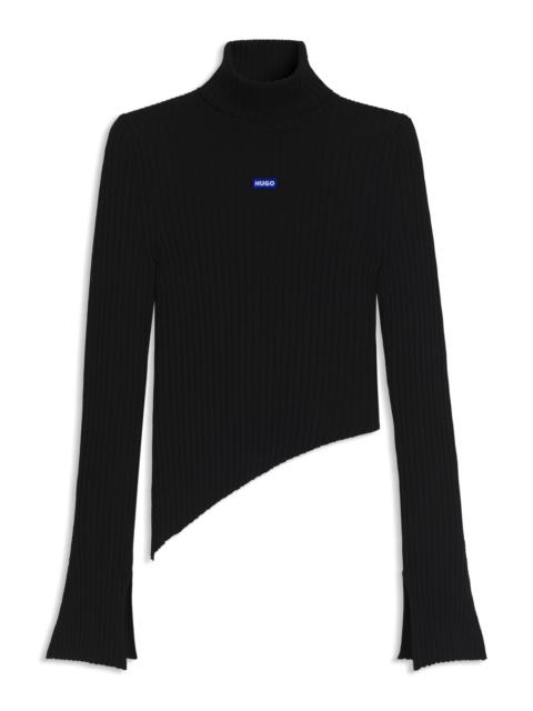 LOGO-BADGE RIB-KNIT SWEATER WITH ASYMMETRIC HEM