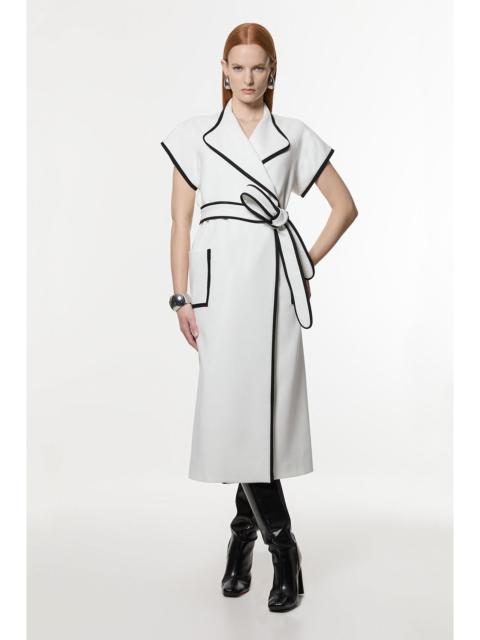 Compact Stretch Belted Tailored Tipped Midi Dress