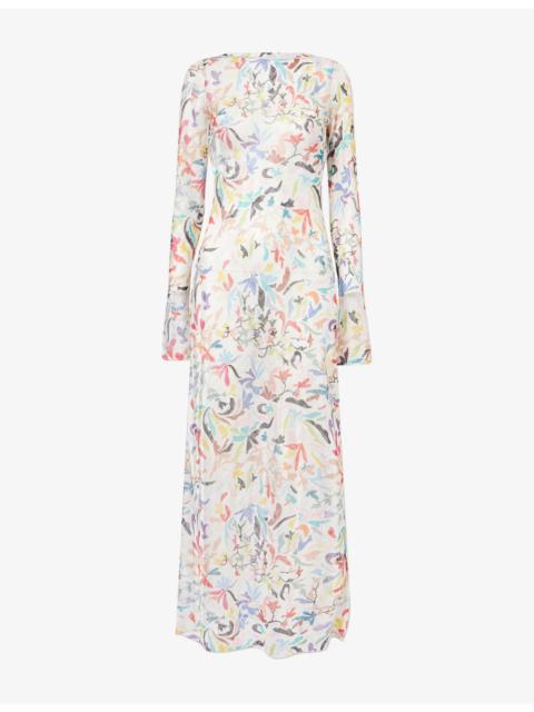 Floral-Print Long-Sleeve Maxi Cover-Up