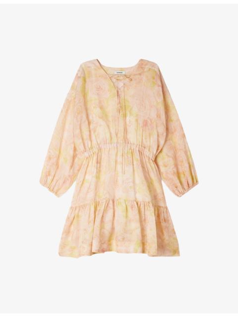 Floral-Print Lace-Up Woven Mini Dress