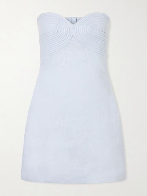 Amari Ama Strapless Embroidered Linen Mini Dress
