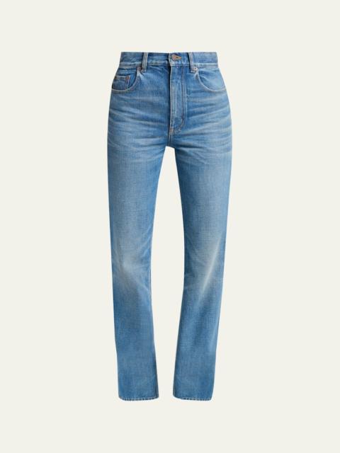 High-Rise Slim-Leg Denim Trousers