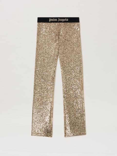 Logo Tape Sequins Flare Pants