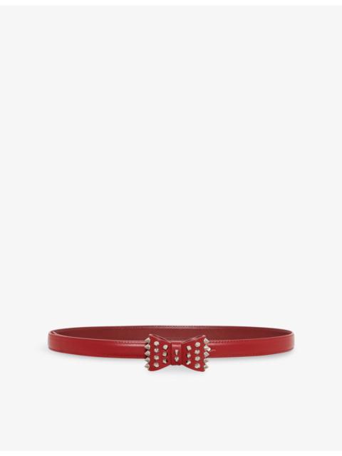 Bow Stud-Embellished Leather Belt