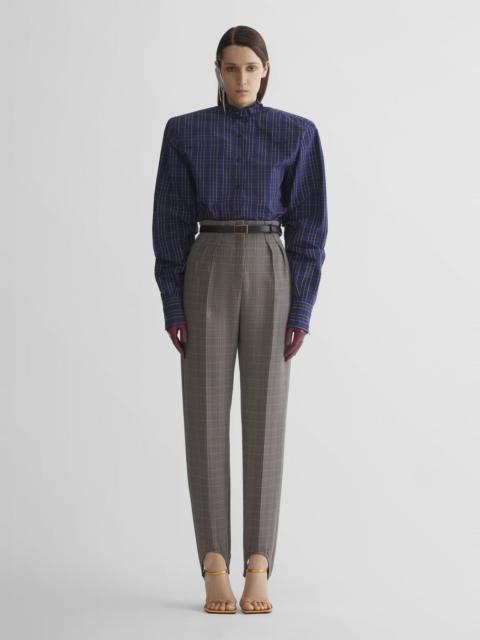 checked cigarette stirrup trousers