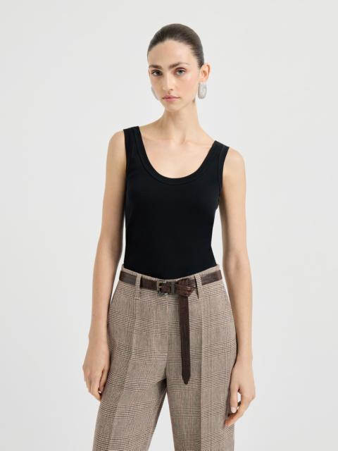 Stretch cotton ribbed jersey top with monili