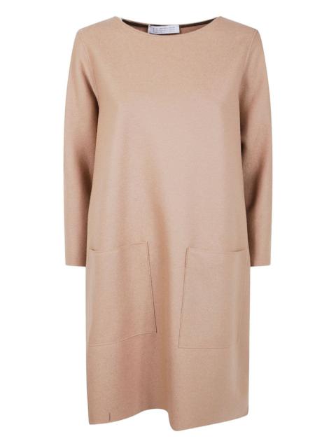 patch-pocket wool midi dress