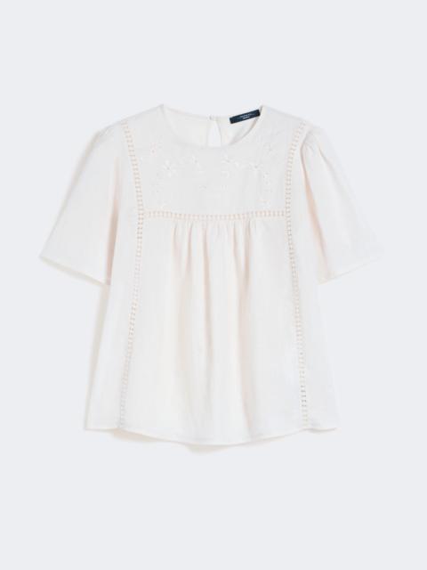 Linen canvas and stretch jersey top - ECRU