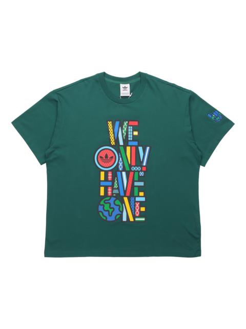 adidas originals Artist Tee Ss Earth Printing Sports Round Neck Short Sleeve Forest Green HA2248