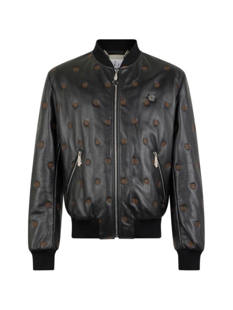 embroidered nappa leather bomber jacket