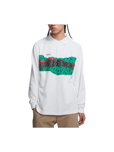 Men's Nike Colorblock Logo Skateboard Long Sleeves Polo Shirt White CJ0045-100