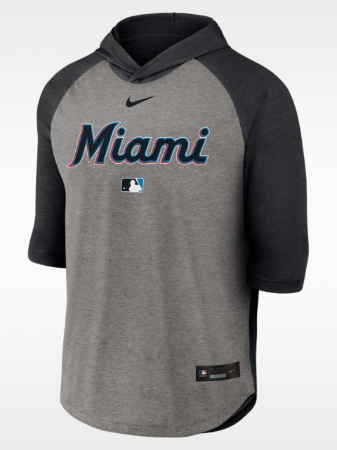 Miami Marlins Authentic Collection Flux Men's Nike Dri-FIT MLB 3/4-Sleeve Hooded T-Shirt