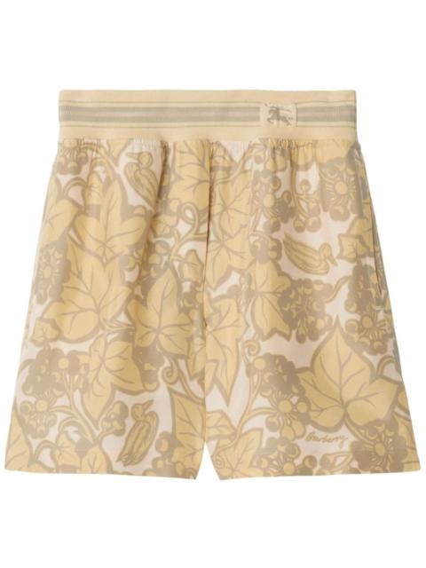 botanical-print silk shorts
