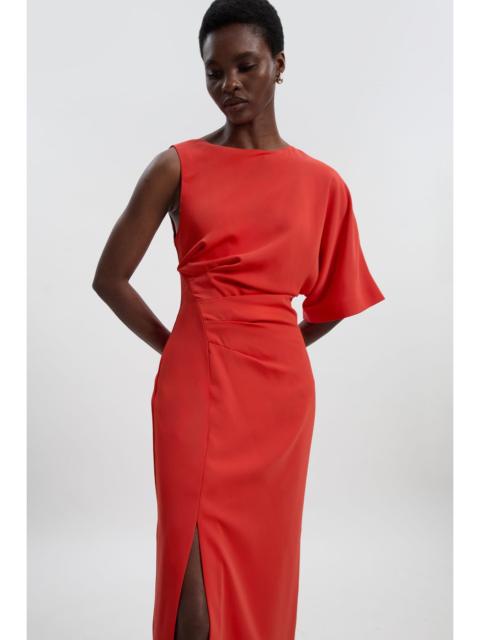 Soft Tailored Asymmetric Sleeve Midi Dress