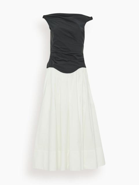 Cersei Off Shoulder Midi Dress in White Black Multi (TS)