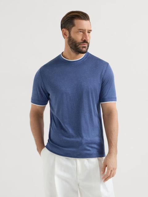Silk and cotton jersey crew neck T-shirt with faux-layering