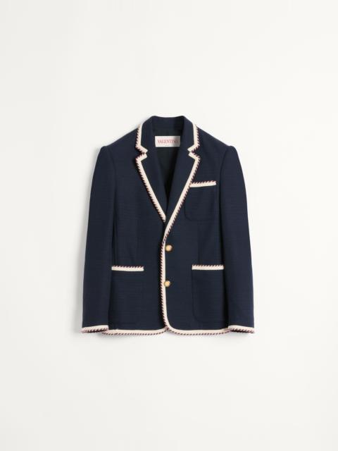 SINGLE-BREASTED JERSEY COTTON JACKET WITH TORCHON PIPING