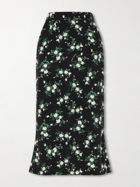 Floral-print Satin Midi Skirt