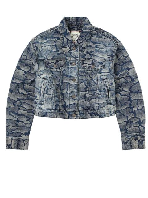 Allover Ishigaki Camouflage Jacquard Fashion Fit Washed Denim Jacket