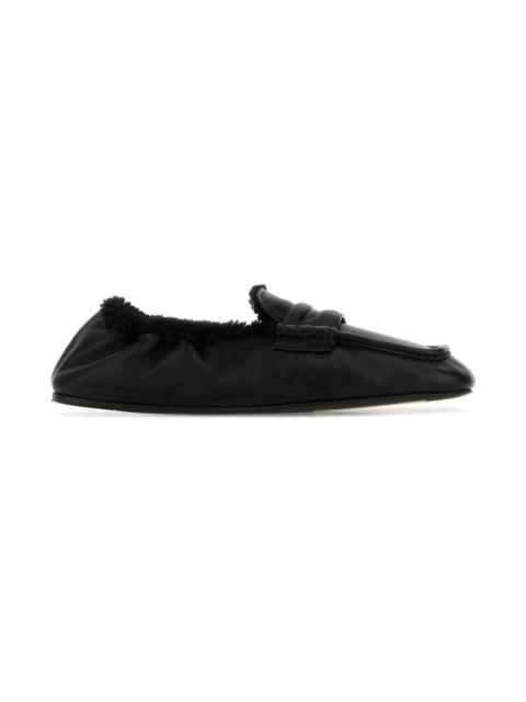Black Nappa Leather Ruches Loafers