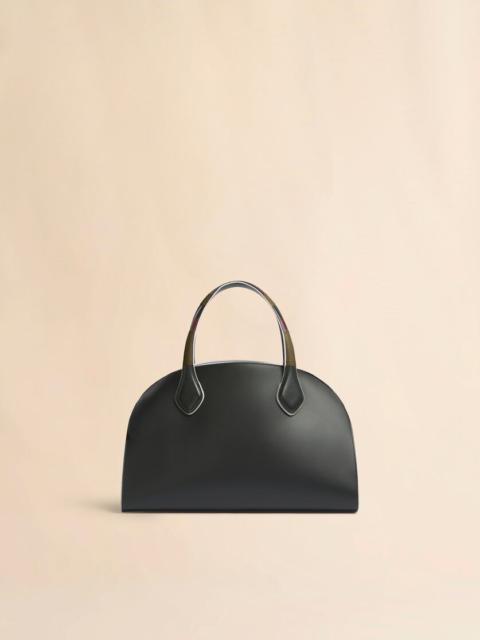 BLACK LEATHER OVERLAP MEDIUM HANDBAG
