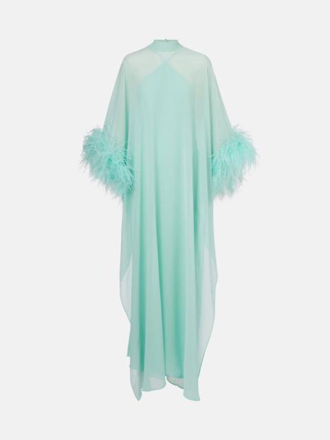 Penelope feather-trimmed silk kaftan