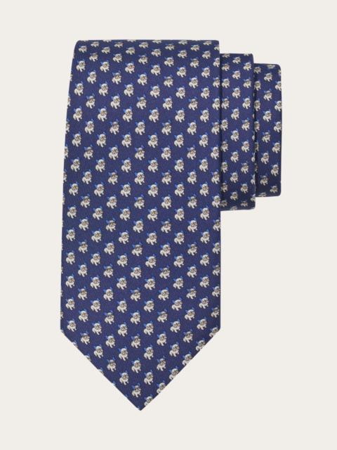 Bulldog print silk tie