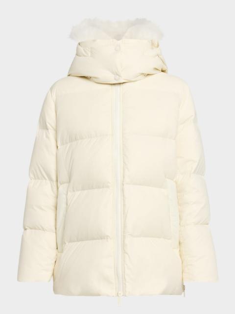 A-Line Down Jacket with Removable Hood & Fur Trim