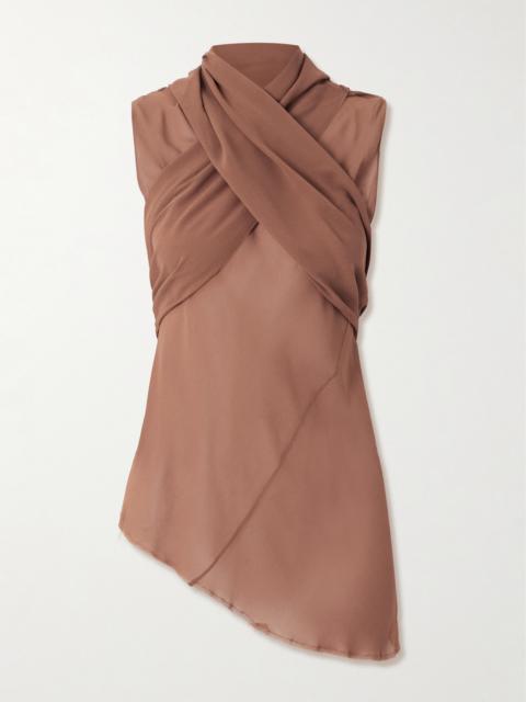 Serene Asymmetric Draped Silk-crepe Top