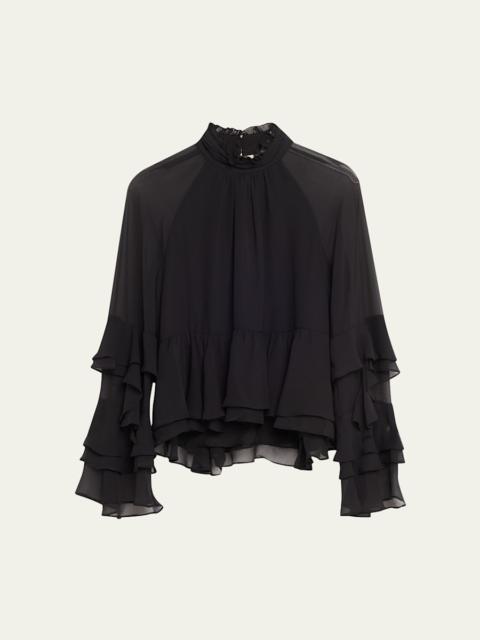 Skylah Ruffled High-Neck Blouse