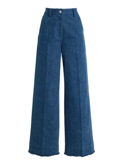 Cropped Wide-Leg Frayed Jeans blue
