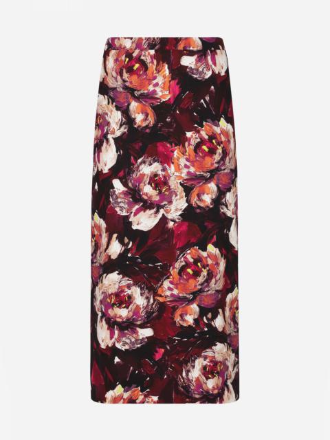 Cady calf-length skirt with peony print