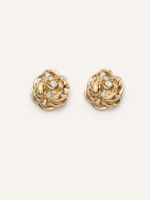 Rose earrings with crystals in gold