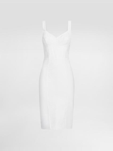 Sheath dress in elastic fabric and lace