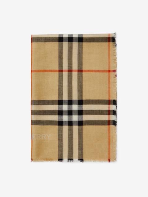 Wide Reversible Check Wool Silk Scarf