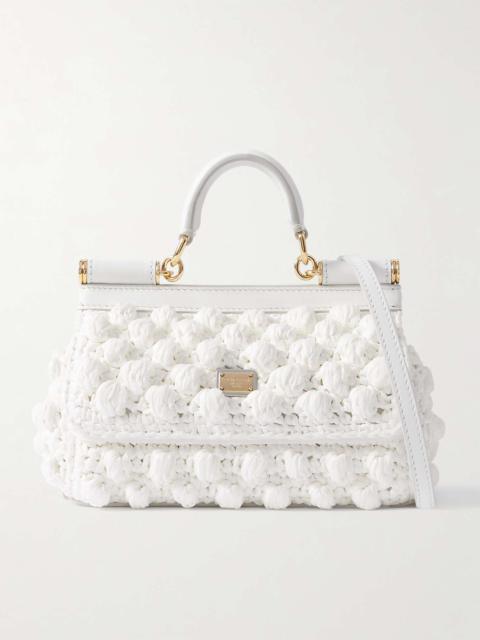 Sicily small leather-trimmed crocheted raffia shoulder bag