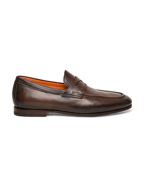 Men’s polished brown leather penny loafer