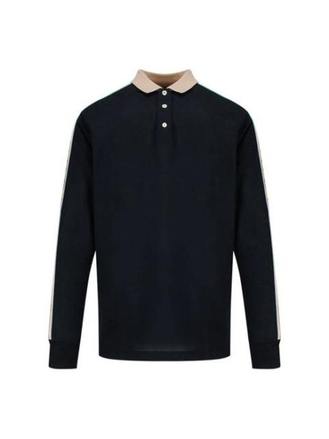 Gucci SS20 Side Sleeve Logo Striped Ribbon Long Sleeve Polo Shirt For Men Black 598955-XJB0Q-1082