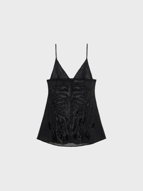 SHORT GEORGETTE DRESS WITH LACE DETAILS AND EMBROIDERY